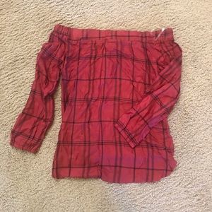 Plaid off the shoulder top